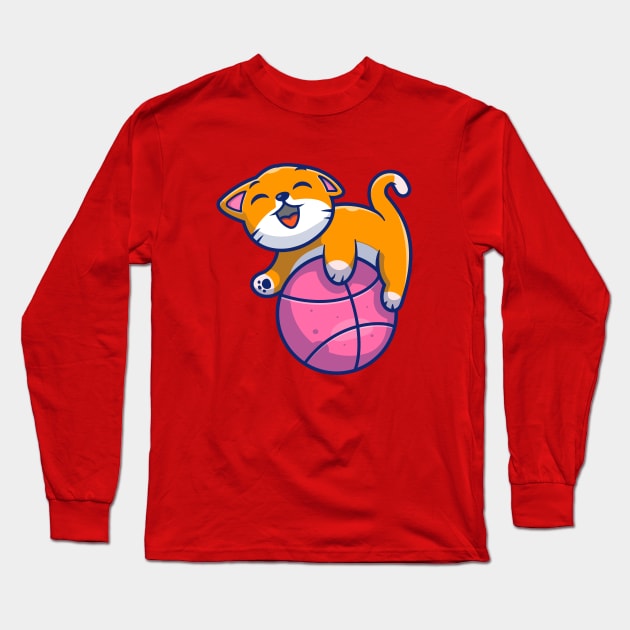 Cute Cat Playing Ball Cartoon (4) Long Sleeve T-Shirt by Catalyst Labs